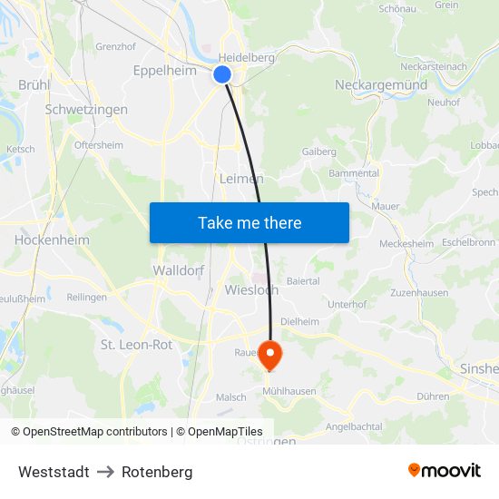 Weststadt to Rotenberg map