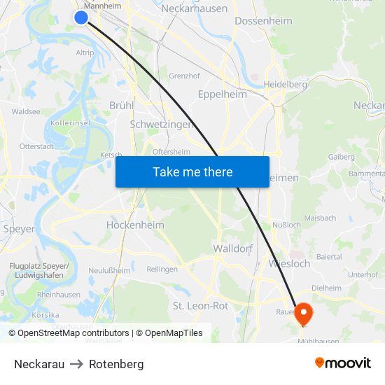 Neckarau to Rotenberg map