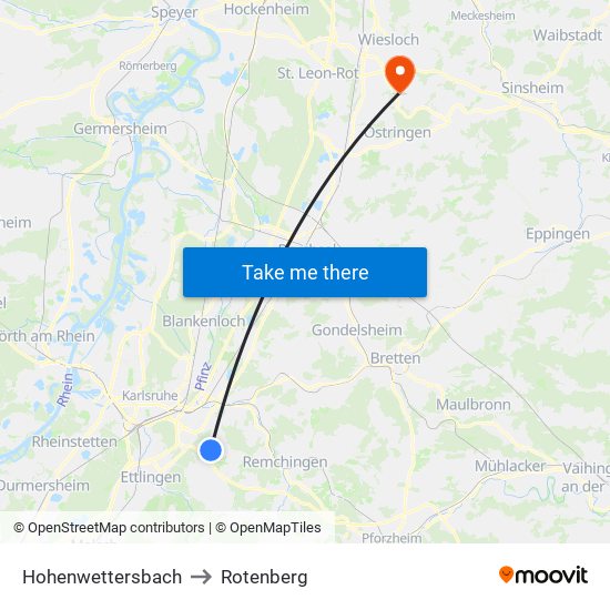 Hohenwettersbach to Rotenberg map