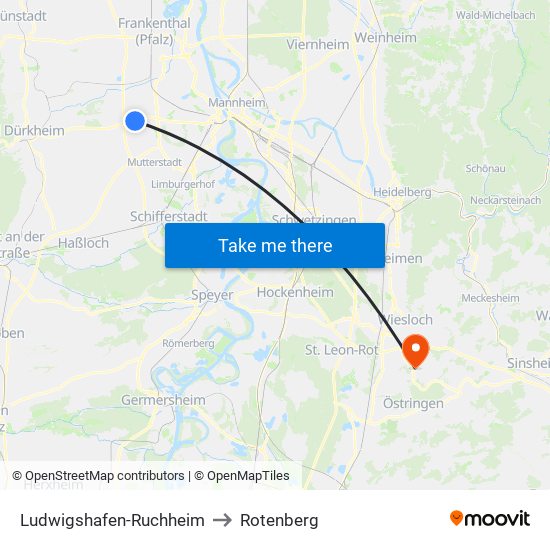 Ludwigshafen-Ruchheim to Rotenberg map