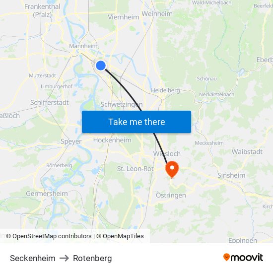 Seckenheim to Rotenberg map