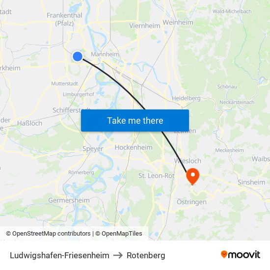 Ludwigshafen-Friesenheim to Rotenberg map