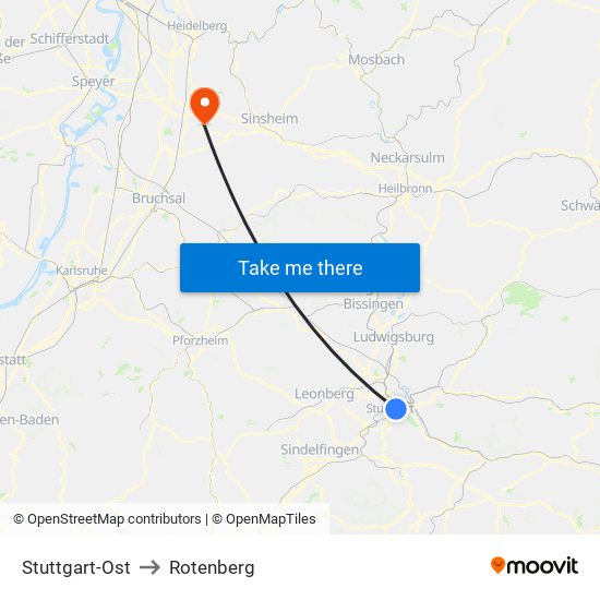 Stuttgart-Ost to Rotenberg map