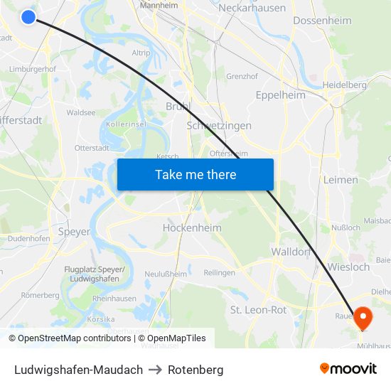 Ludwigshafen-Maudach to Rotenberg map