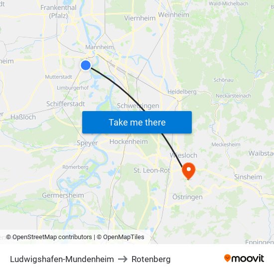 Ludwigshafen-Mundenheim to Rotenberg map