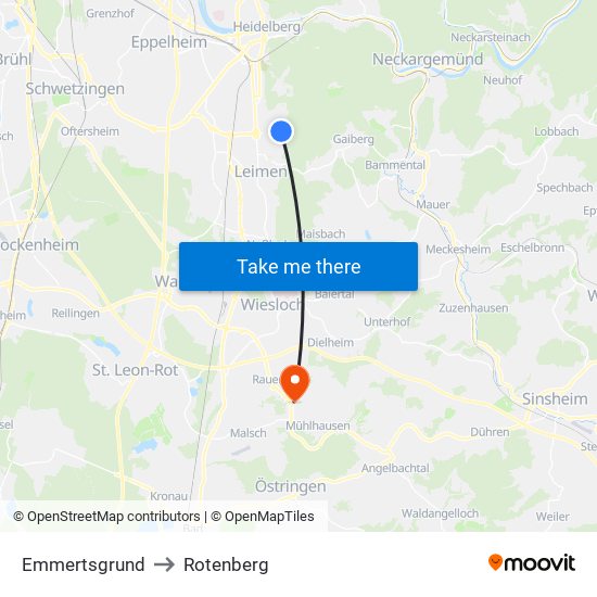 Emmertsgrund to Rotenberg map