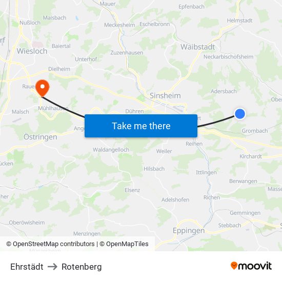 Ehrstädt to Rotenberg map