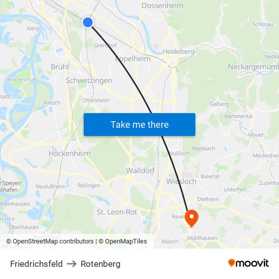 Friedrichsfeld to Rotenberg map