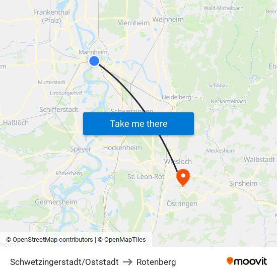Schwetzingerstadt/Oststadt to Rotenberg map