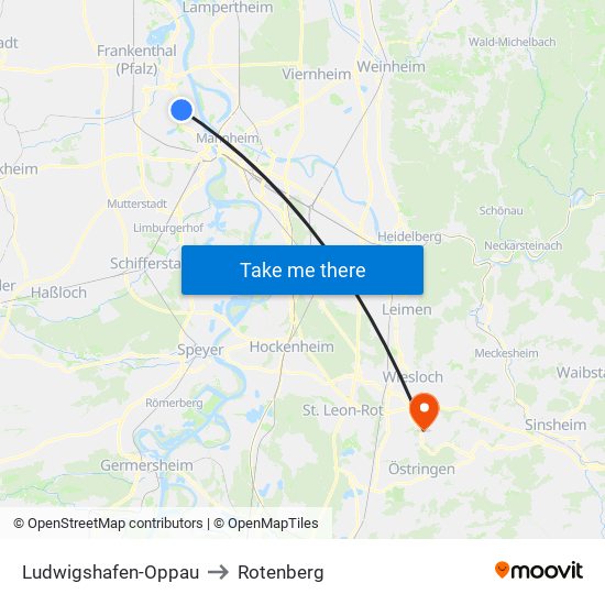 Ludwigshafen-Oppau to Rotenberg map