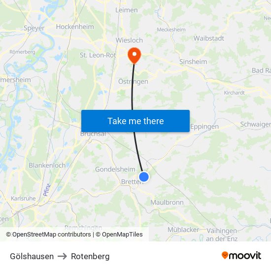 Gölshausen to Rotenberg map