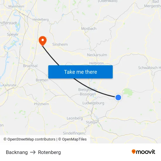 Backnang to Rotenberg map