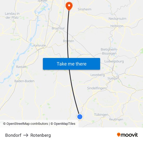Bondorf to Rotenberg map