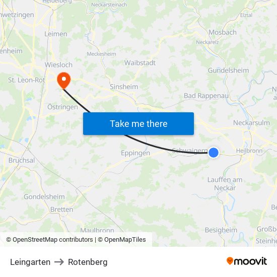 Leingarten to Rotenberg map