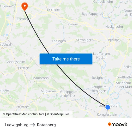 Ludwigsburg to Rotenberg map