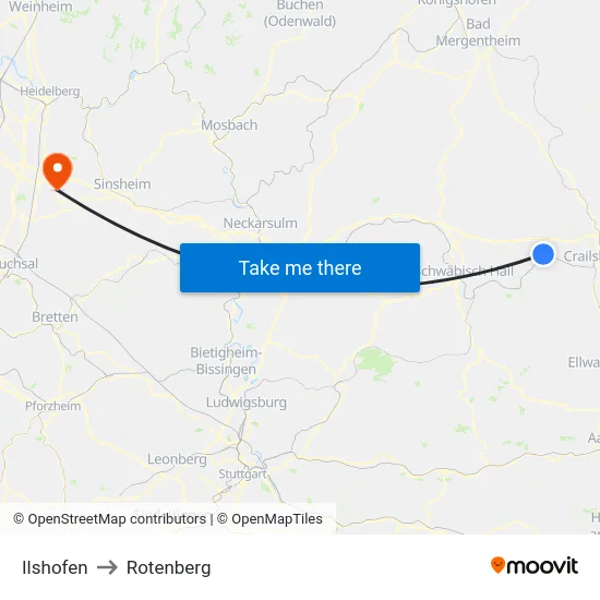 Ilshofen to Rotenberg map