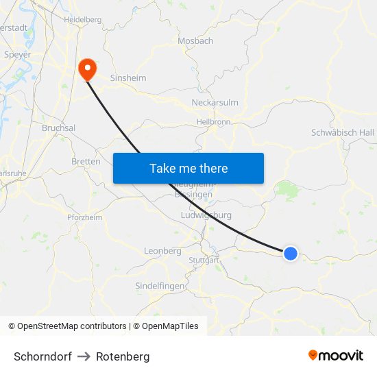 Schorndorf to Rotenberg map