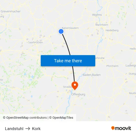 Landstuhl to Kork map