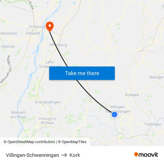 Villingen-Schwenningen to Kork map