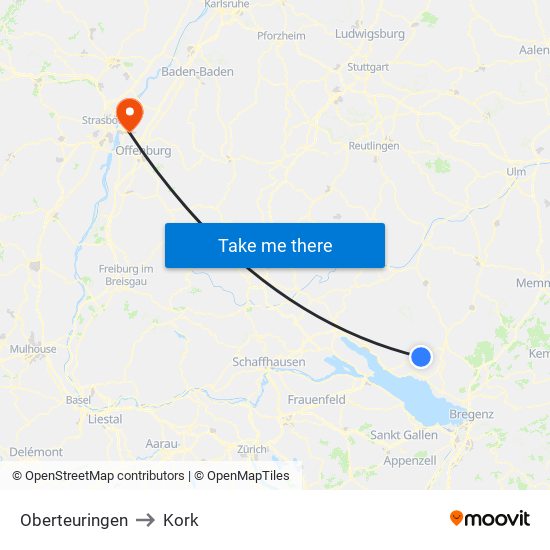 Oberteuringen to Kork map