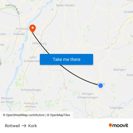 Rottweil to Kork map