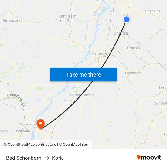 Bad Schönborn to Kork map