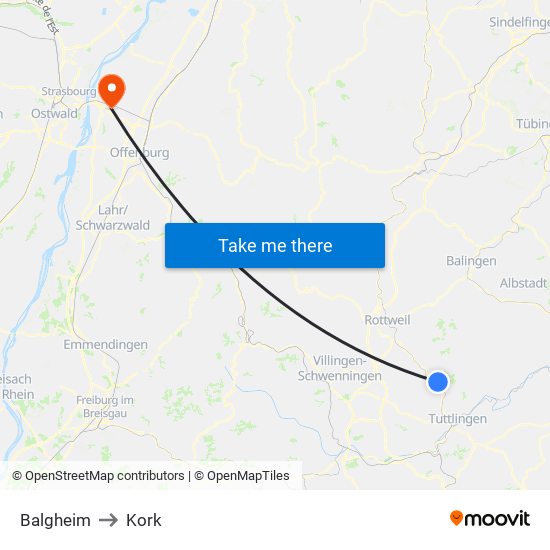 Balgheim to Kork map