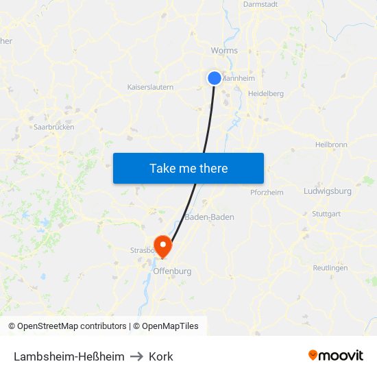 Lambsheim-Heßheim to Kork map