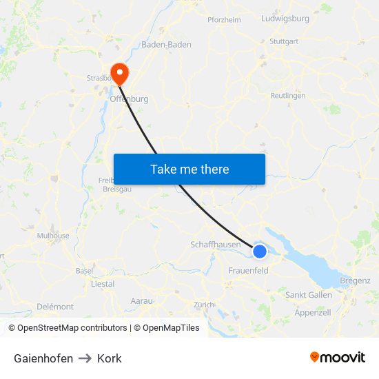 Gaienhofen to Kork map