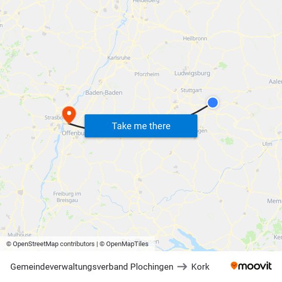 Gemeindeverwaltungsverband Plochingen to Kork map