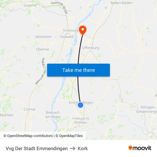 Vvg Der Stadt Emmendingen to Kork map