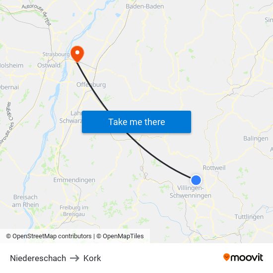 Niedereschach to Kork map