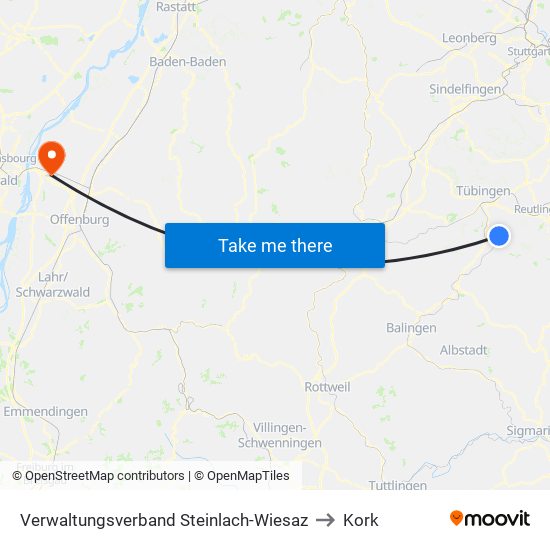 Verwaltungsverband Steinlach-Wiesaz to Kork map