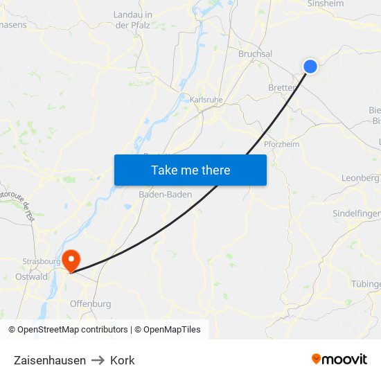 Zaisenhausen to Kork map