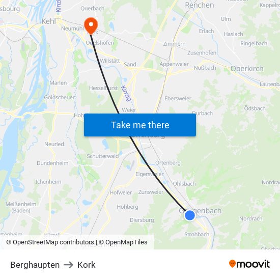 Berghaupten to Kork map