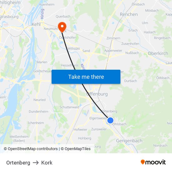 Ortenberg to Kork map