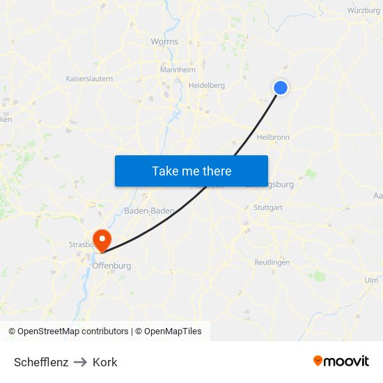 Schefflenz to Kork map