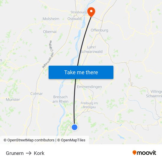 Grunern to Kork map