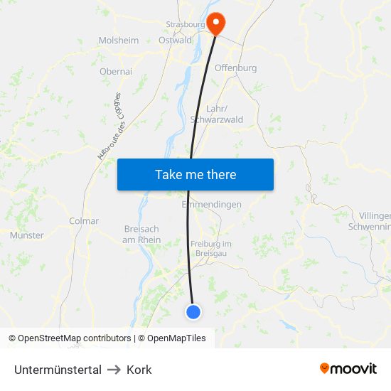 Untermünstertal to Kork map