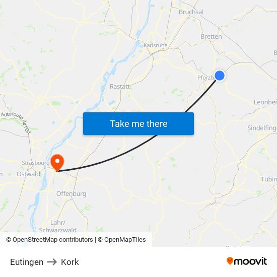 Eutingen to Kork map