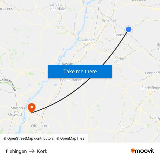 Flehingen to Kork map