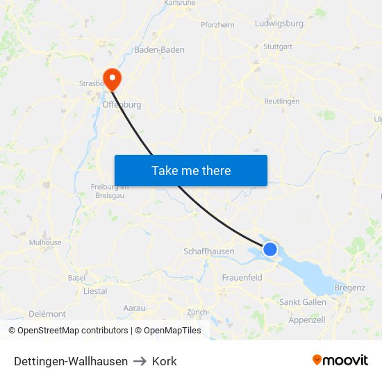 Dettingen-Wallhausen to Kork map