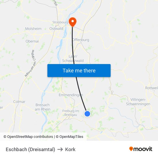 Eschbach (Dreisamtal) to Kork map