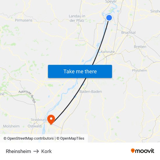 Rheinsheim to Kork map