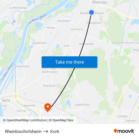 Rheinbischofsheim to Kork map