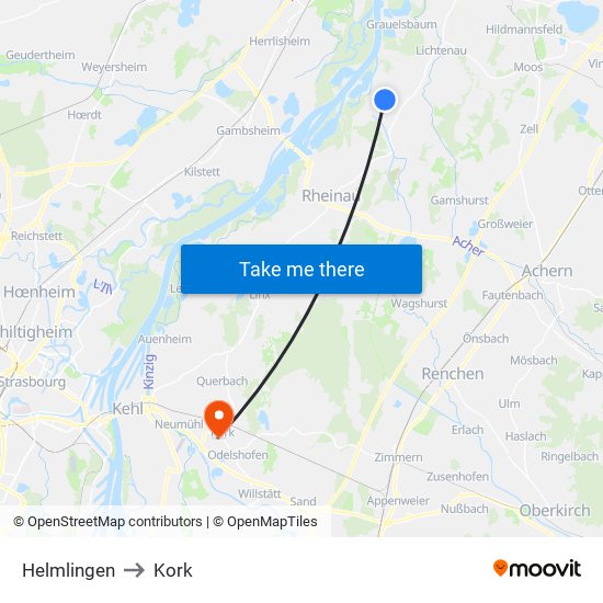 Helmlingen to Kork map