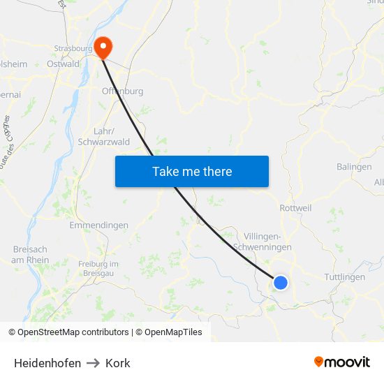 Heidenhofen to Kork map