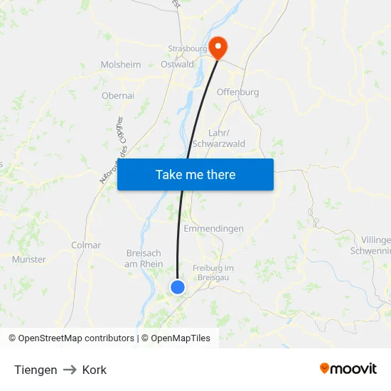 Tiengen to Kork map