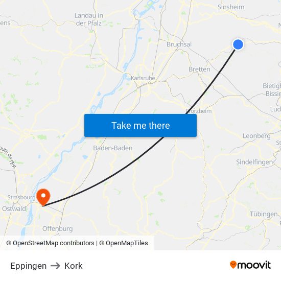 Eppingen to Kork map