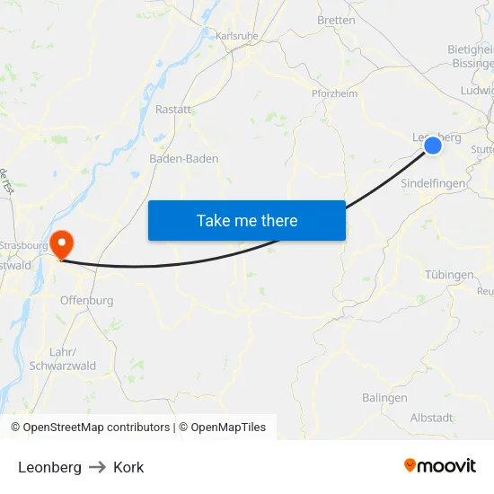 Leonberg to Kork map